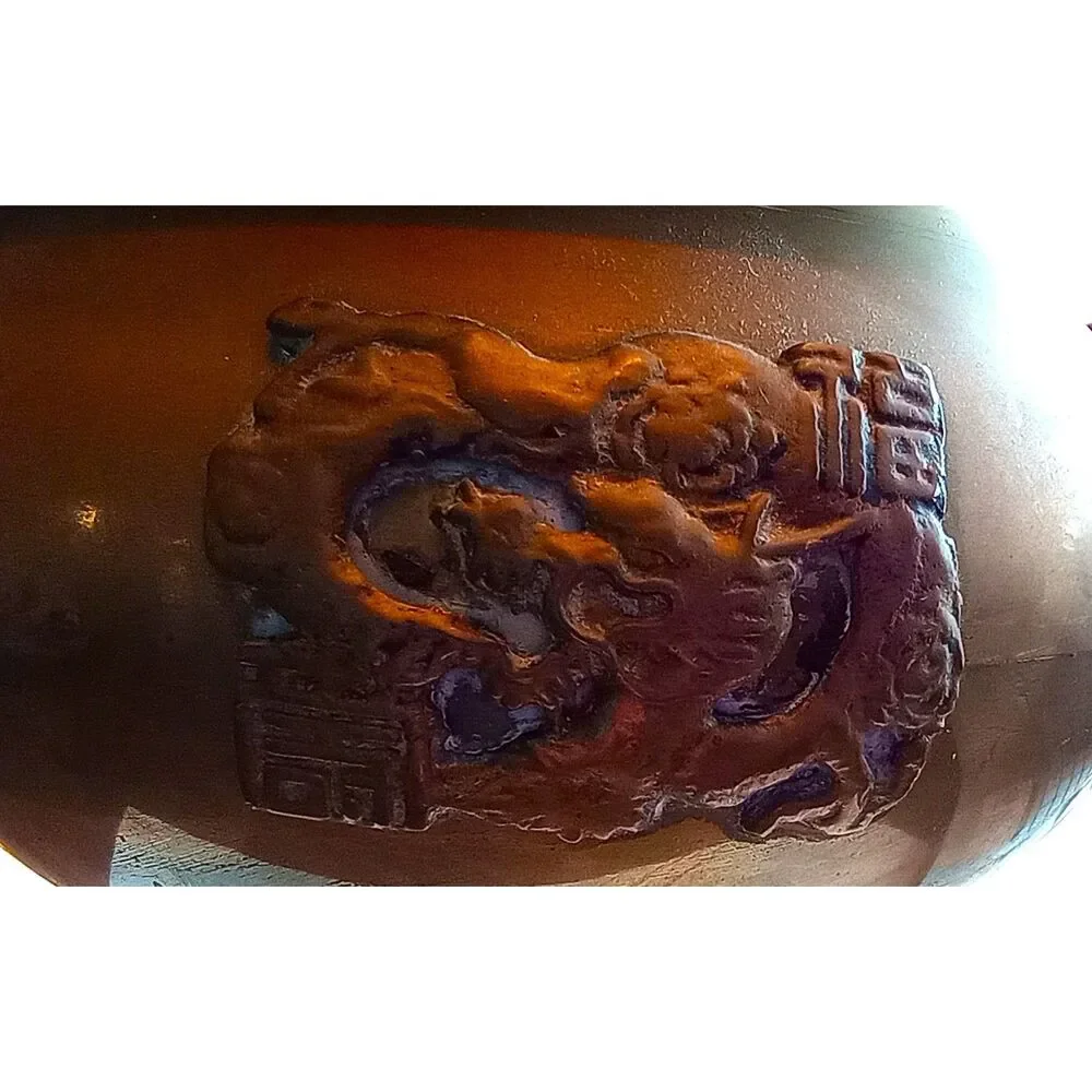Vintage Chinese dragons Urn Vessel Sino Tibetan Buddhist Chalice Goblet Brass